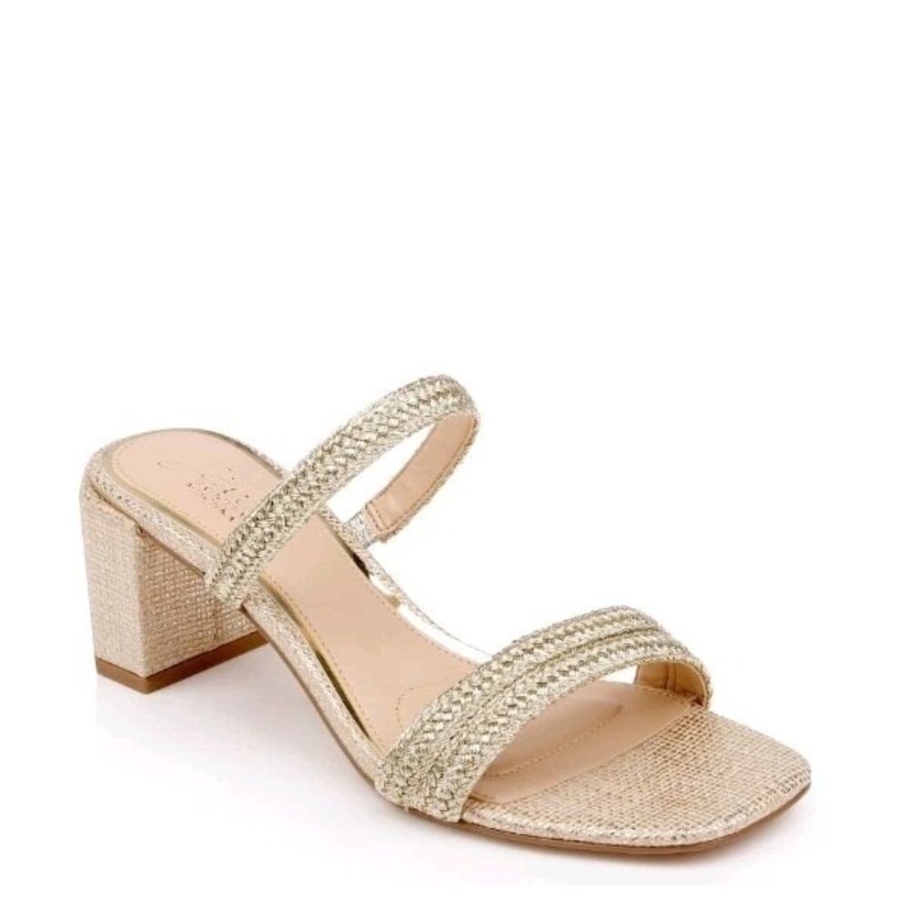 BADGLEY MISCHKA Womens Silver Orsen Block Heel Slip On Heeled Sandal 6.5. WS313